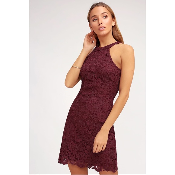 LULU’S Love Poem Burgundy Crochet Lace Mini Dress - Picture 14 of 14